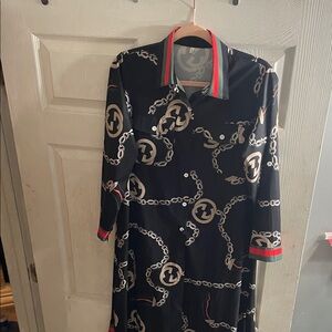 Stylish Black Chain Print Dress